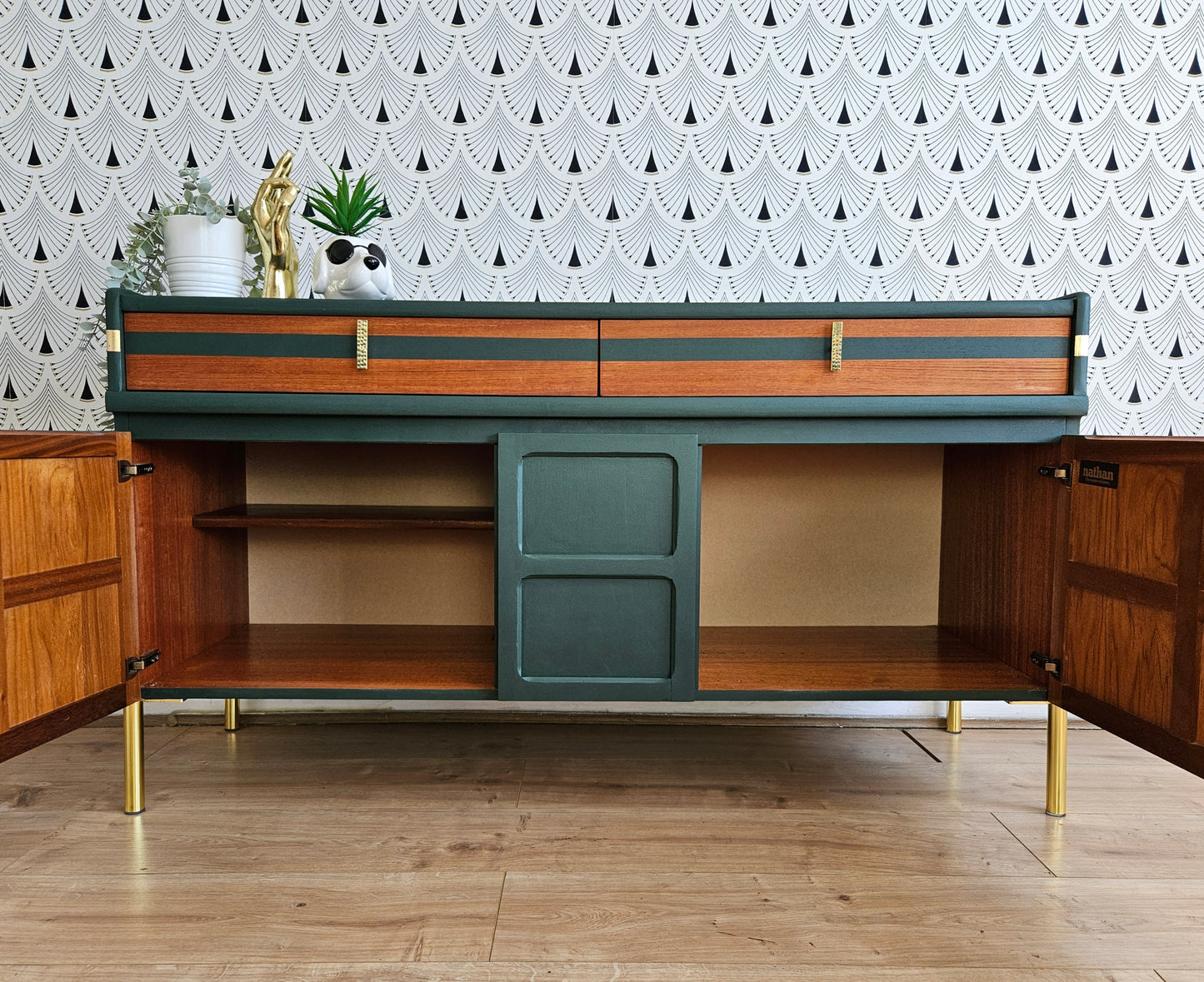 Nathan square vintage sideboard in green