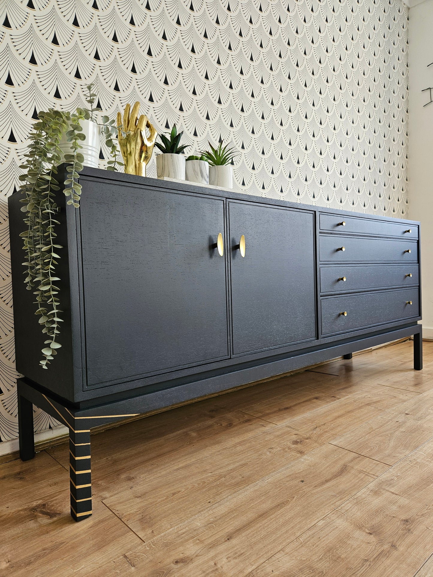 Vintage Greaves and Thomas sideboard in grey and gold